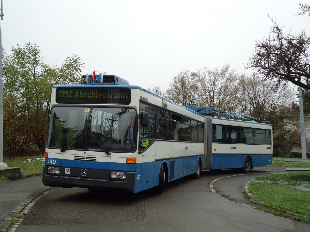 (143'749) - VBZ Z�rich - Nr. 140 - Mercedes Gelenktrolleybus am 21. April 2013 in Z�rich, Berghaldenstrasse
