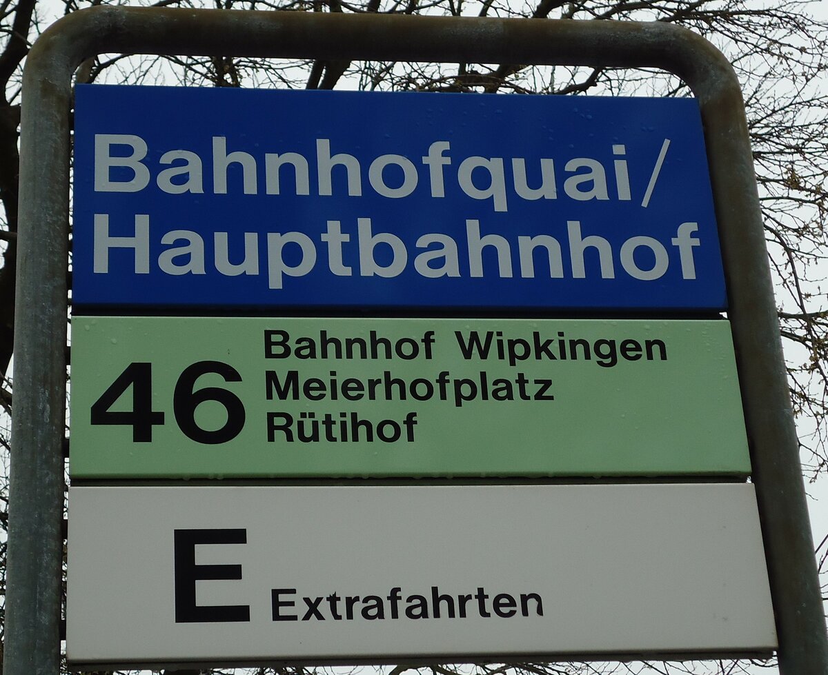 (143'767) - ZVV-Haltestellenschild - Z�rich, Bahnhofquai/Hauptbahnhof - am 21. April 2013