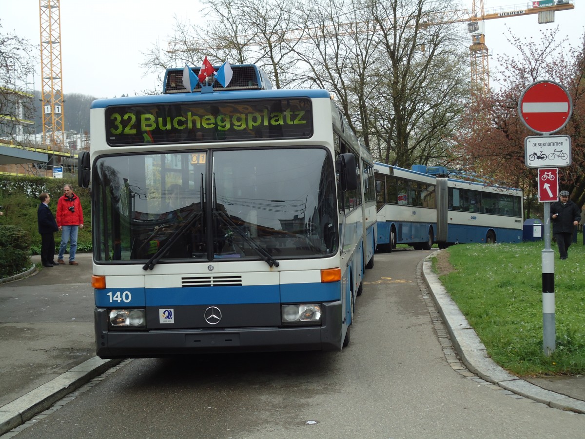 (143'789) - VBZ Z�rich - Nr. 140 - Mercedes Gelenktrolleybus am 21. April 2013 in Z�rich, Hungerbergstrasse