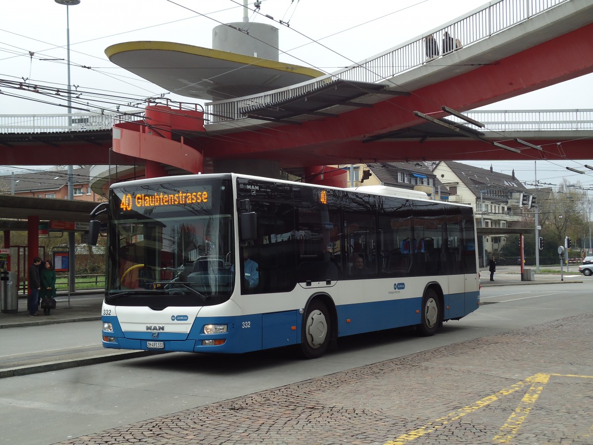 (143'803) - VBZ Z�rich - Nr. 332/ZH 491'332 - MAN/G�ppel am 21. April 2013 in Z�rich, Bucheggplatz