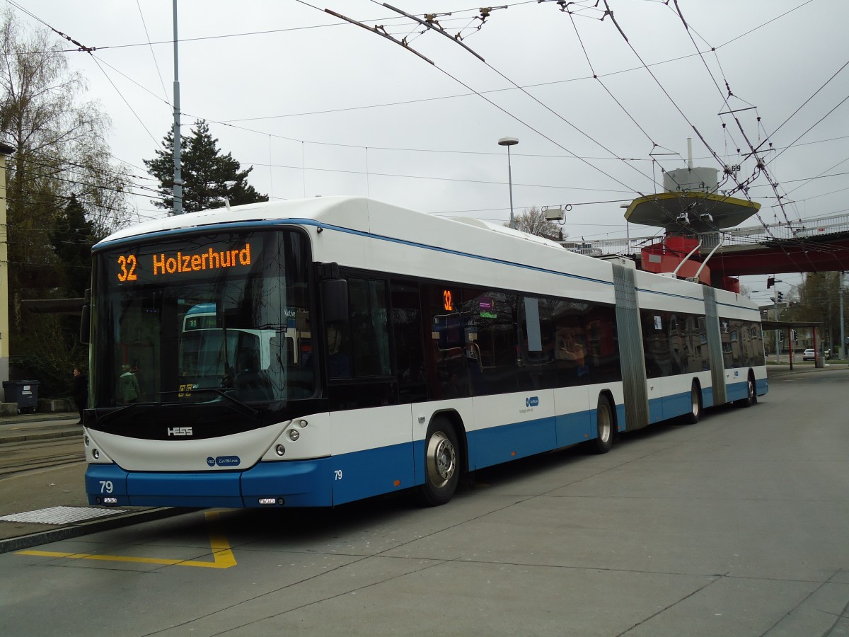 (143'806) - VBZ Z�rich - Nr. 79 - Hess/Hess Doppelgelenktrolleybus am 21. April 2013 in Z�rich, Bucheggplatz