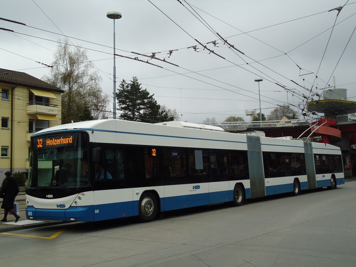 (143'811) - VBZ Z�rich - Nr. 88 - Hess/Hess Doppelgelenktrolleybus am 21. April 2013 in Z�rich, Bucheggplatz