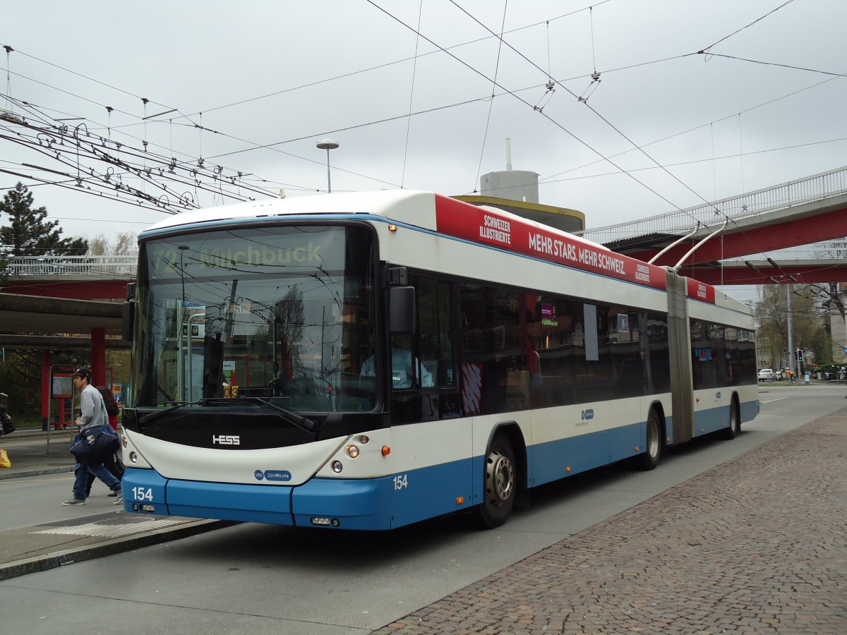 (143'813) - VBZ Z�rich - Nr. 154 - Hess/Hess Gelenktrolleybus am 21. April 2013 in Z�rich, Bucheggplatz