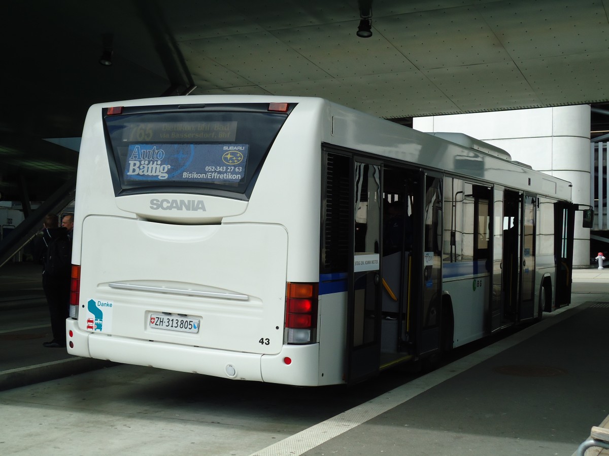 (144'406) - ATE Bus, Effretikon - Nr. 43/ZH 313'805 - Scania/Hess am 20. Mai 2013 in Z�rich, Flughafen