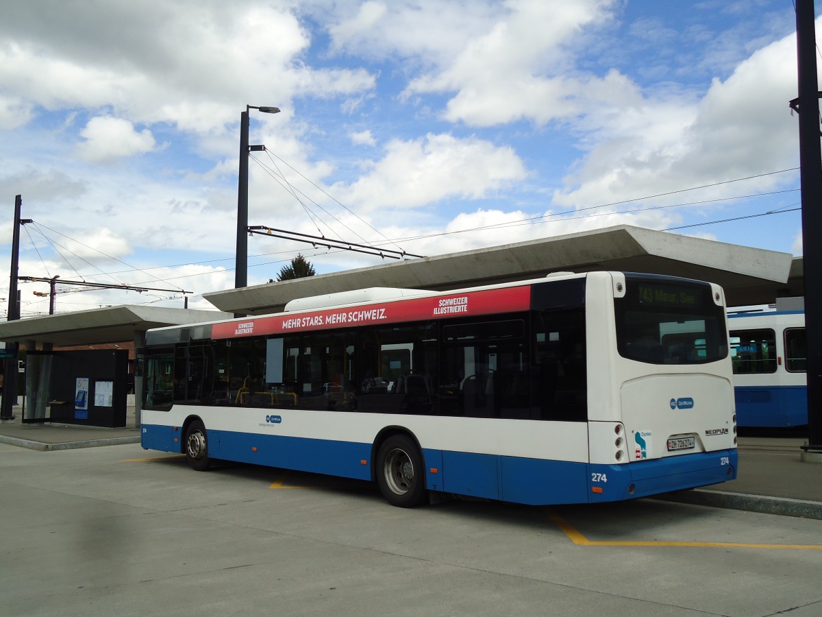 (144'421) - VBZ Z�rich - Nr. 274/ZH 726'274 - Neoplan am 20. Mai 2013 beim Bahnhof Z�rich-Stettbach