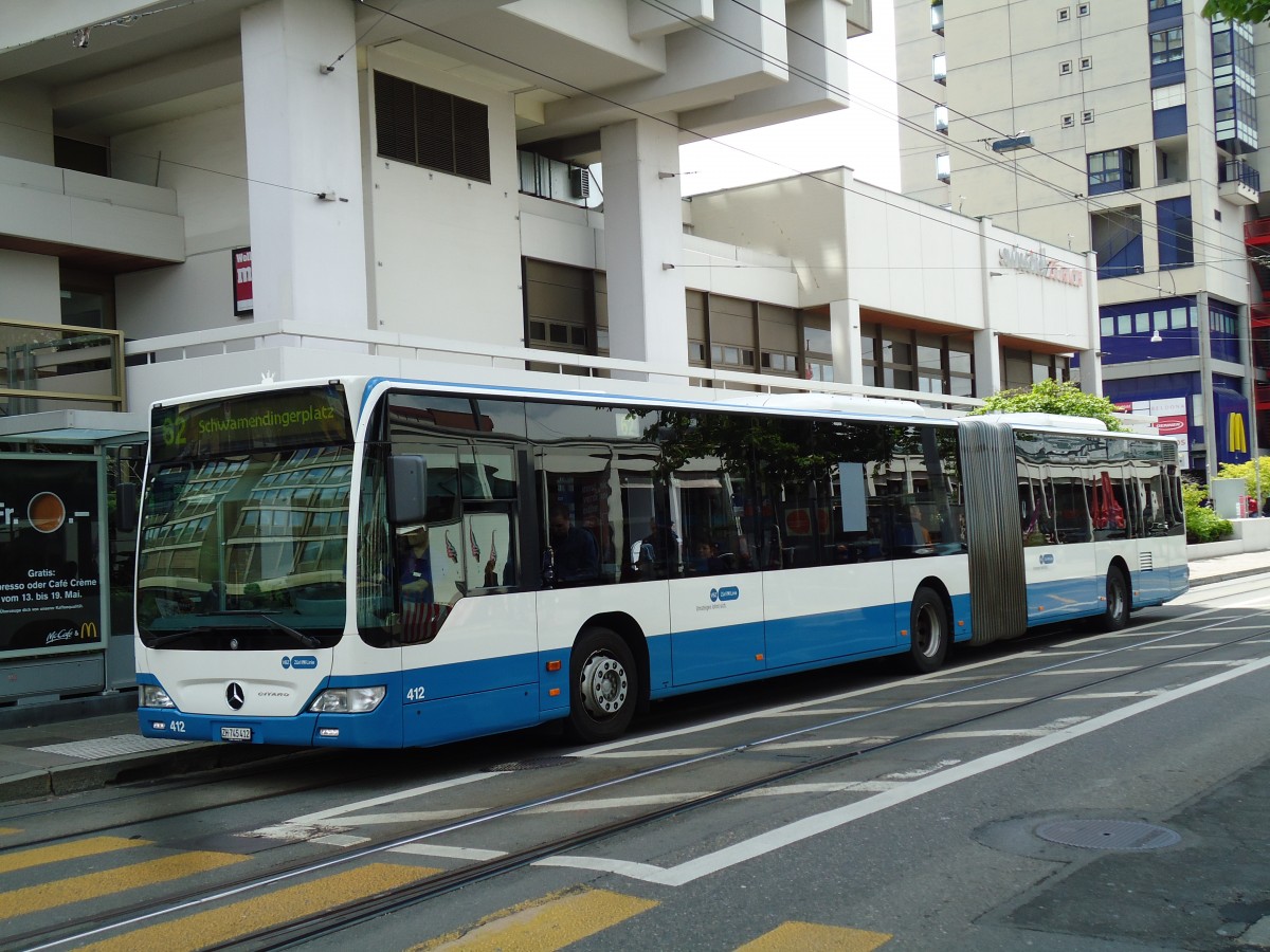 (144'438) - VBZ Z�rich - Nr. 412/ZH 745'412 - Mercedes am 20. Mai 2013 beim Bahnhof Z�rich-Oerlikon