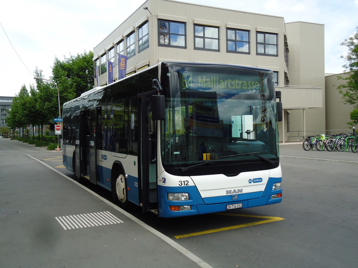 (144'452) - VBZ Z�rich - Nr. 312/ZH 714'312 - MAN am 20. Mai 2013 beim Bahnhof Z�rich-Oerlikon