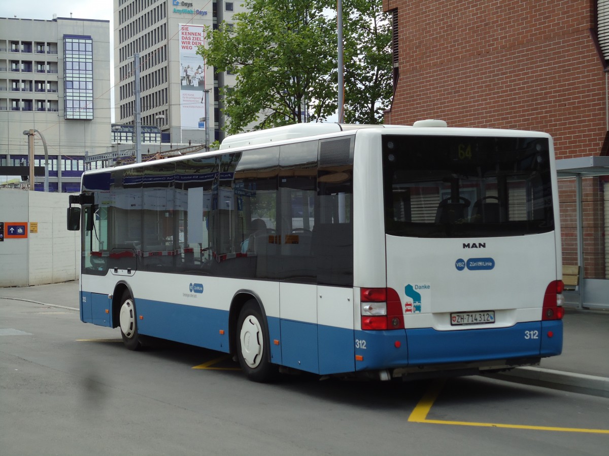 (144'454) - VBZ Z�rich - Nr. 312/ZH 714'312 - MAN am 20. Mai 2013 beim Bahnhof Z�rich-Oerlikon
