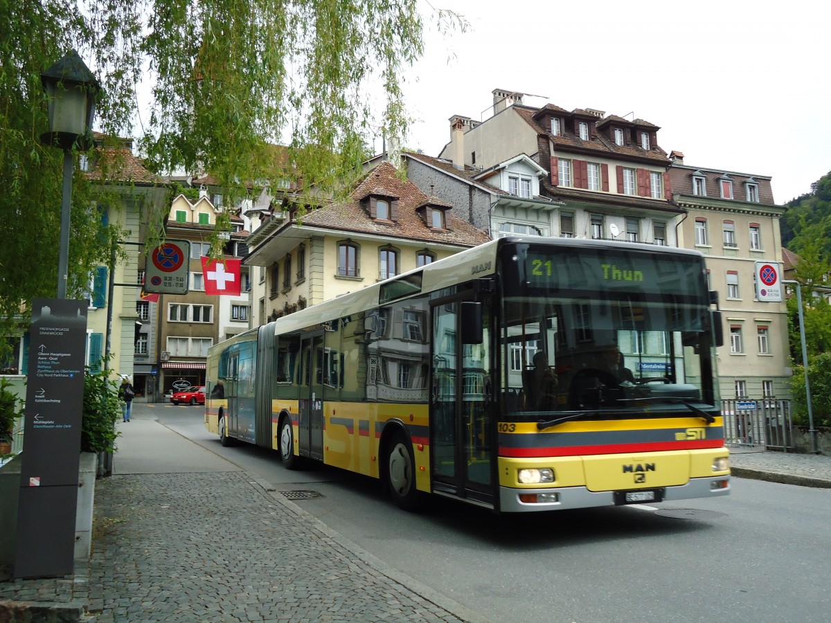 (144'520) - STI Thun - Nr. 103/BE 577'103 - MAN am 24. Mai 2013 in Thun, Sinnebr�cke