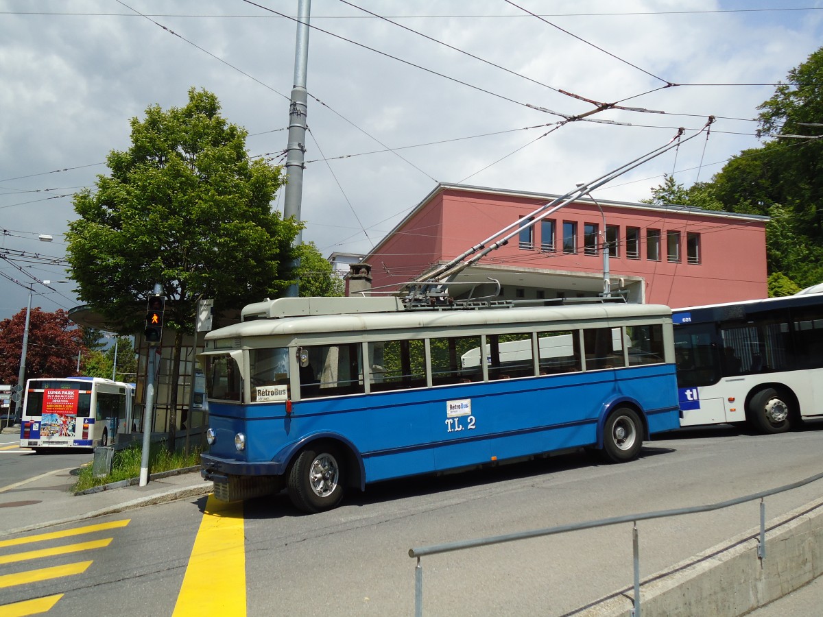 (144'603) - TL Lausanne (R�trobus) - Nr. 2 - FBW/Eggli Trolleybus (ex Nr. 3) am 26. Mai 2013 in Lausanne, Bellevaux 