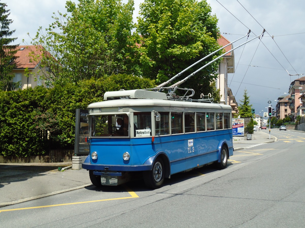 (144'605) - TL Lausanne (R�trobus) - Nr. 2 - FBW/Eggli Trolleybus (ex Nr. 3) am 26. Mai 2013 in Lausanne, Motte