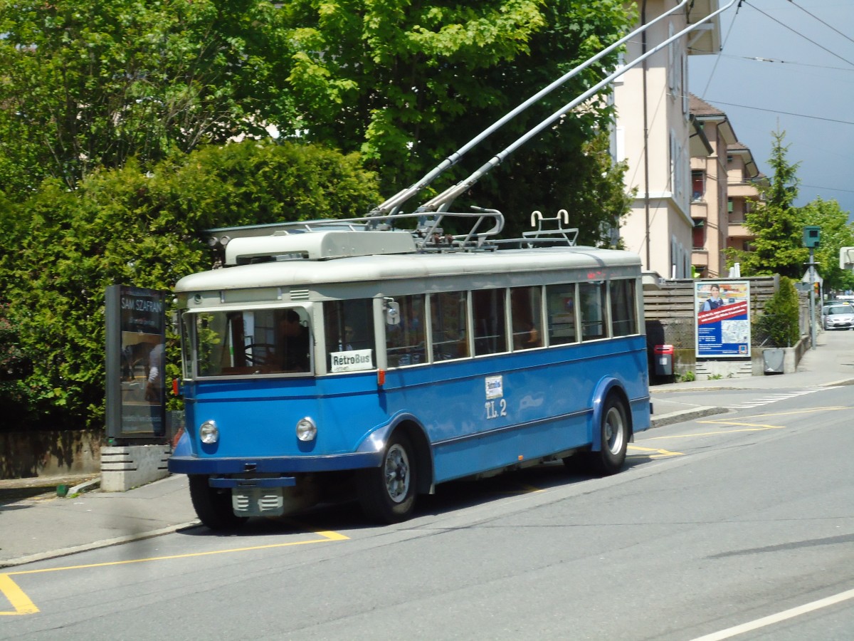 (144'606) - TL Lausanne (R�trobus) - Nr. 2 - FBW/Eggli Trolleybus (ex Nr. 3) am 26. Mai 2013 in Lausanne, Motte