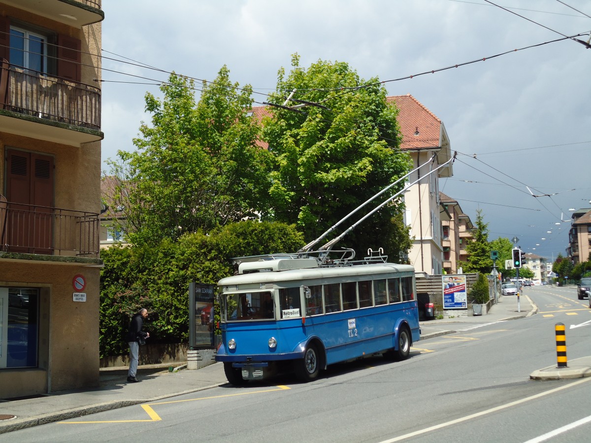 (144'607) - TL Lausanne (R�trobus) - Nr. 2 - FBW/Eggli Trolleybus (ex Nr. 3) am 26. Mai 2013 in Lausanne, Motte