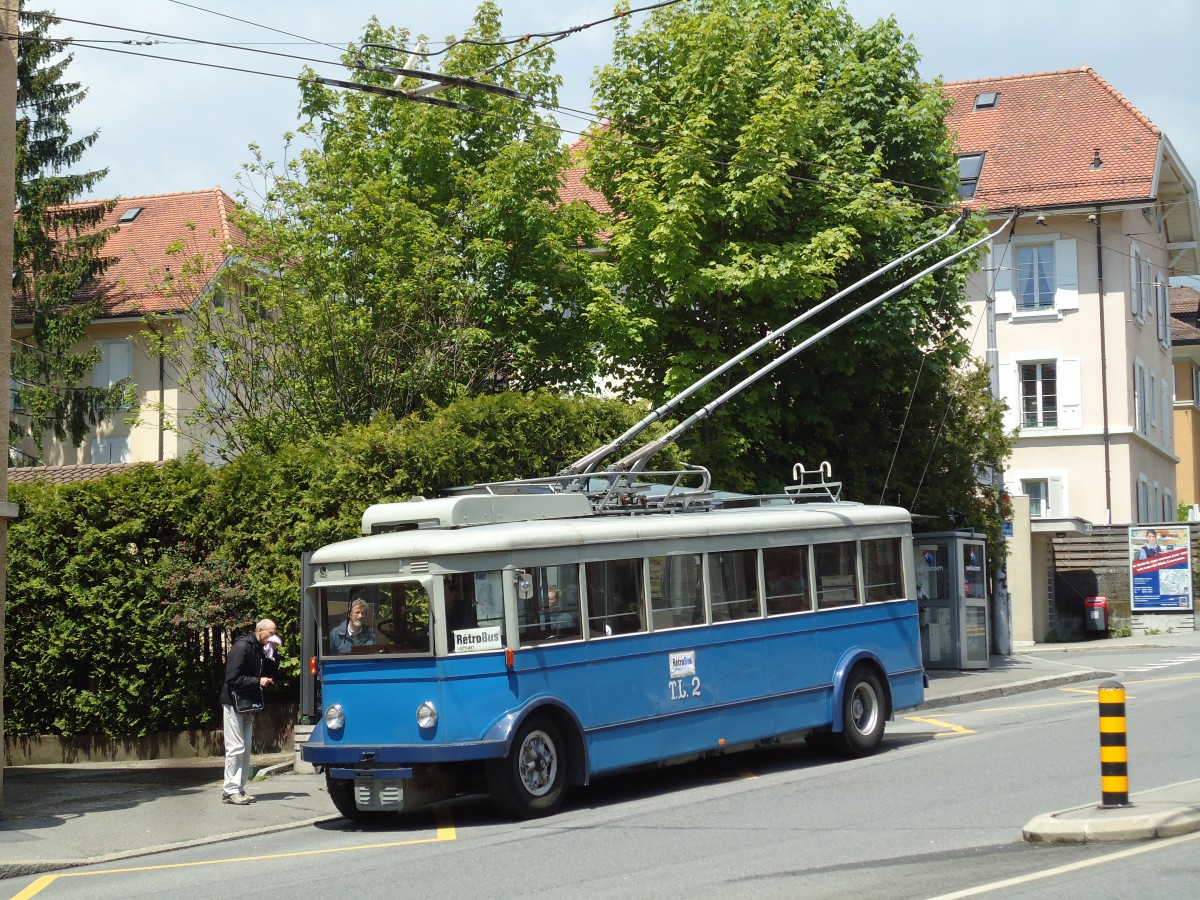 (144'608) - TL Lausanne (R�trobus) - Nr. 2 - FBW/Eggli Trolleybus (ex Nr. 3) am 26. Mai 2013 in Lausanne, Motte