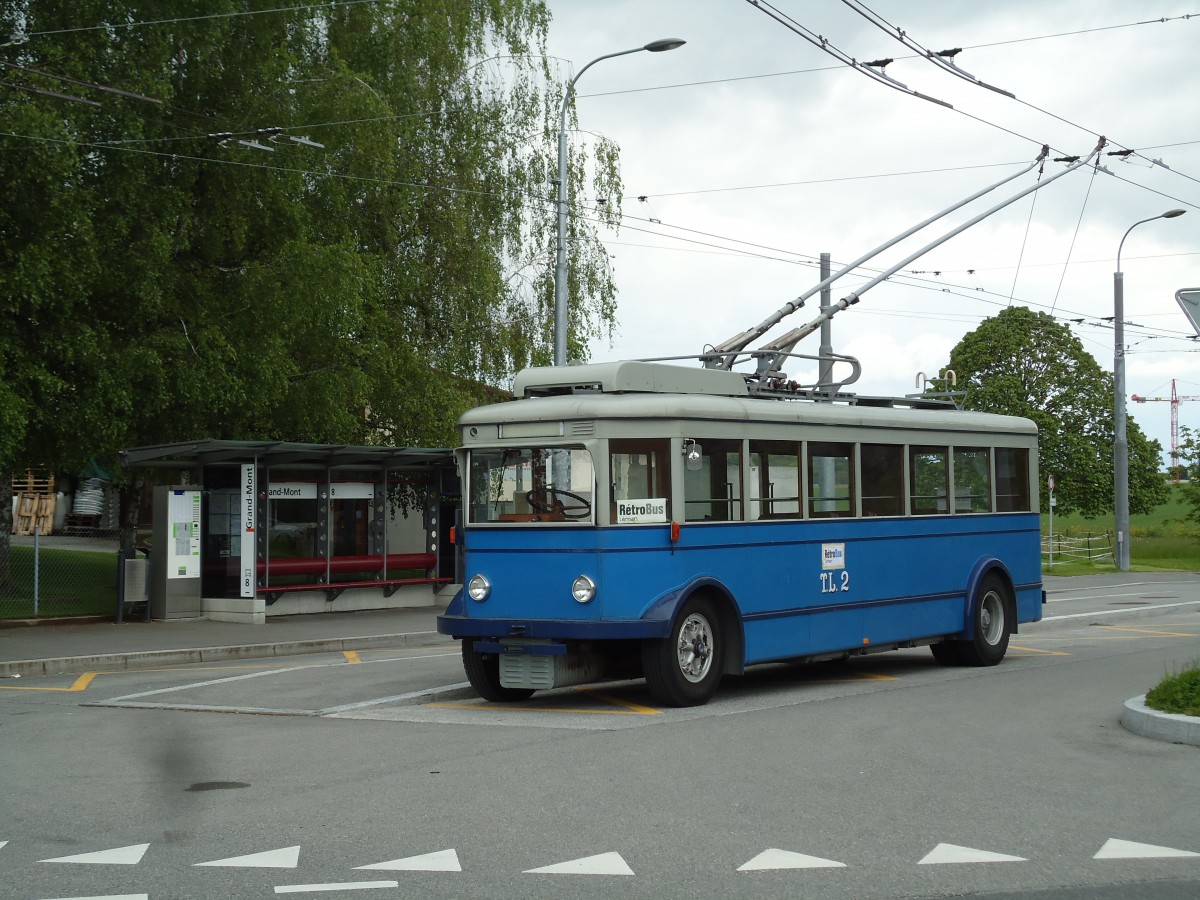 (144'618) - TL Lausanne (R�trobus) - Nr. 2 - FBW/Eggli Trolleybus (ex Nr. 3) am 26. Mai 2013 in Le Mont, Grand-Mont