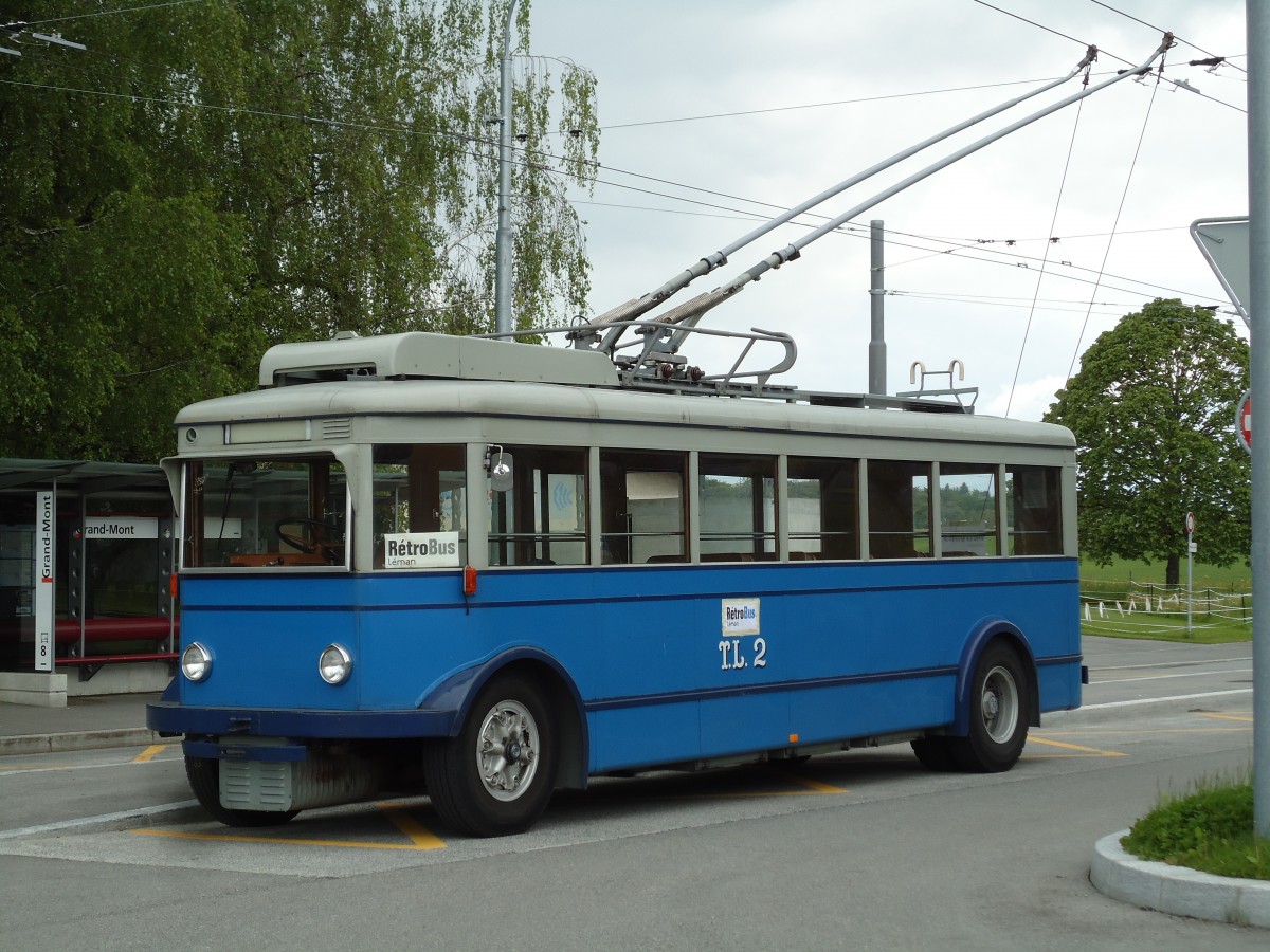 (144'622) - TL Lausanne (R�trobus) - Nr. 2 - FBW/Eggli Trolleybus (ex Nr. 3) am 26. Mai 2013 in Le Mont, Grand-Mont