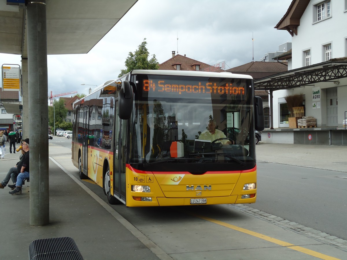 (144'918) - SB Trans, Sursee - Nr. 10/LU 247'398 - MAN (ex H�sler, Rickenbach Nr. 10) am 10. Juni 2013 beim Bahnhof Sursee
