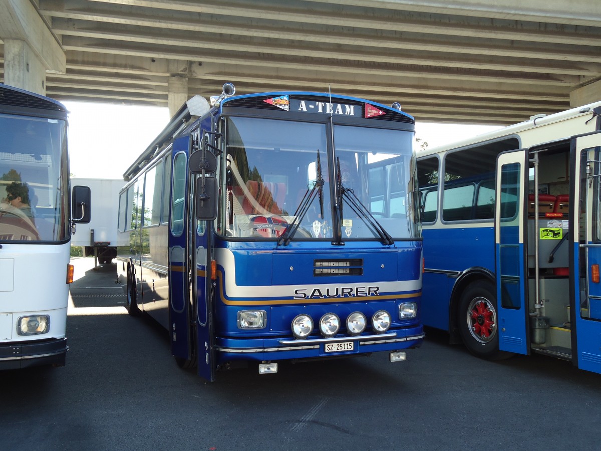 (145'811) - Steinauer, Einsiedeln - SZ 25'115 - Saurer/R&J (ex Albin, F�llanden; ex SBB Bern; ex Sol�r&Fontana, Ilanz; ex P 24'359) am 20. Juli 2013 in Seewen, Senn Transporte