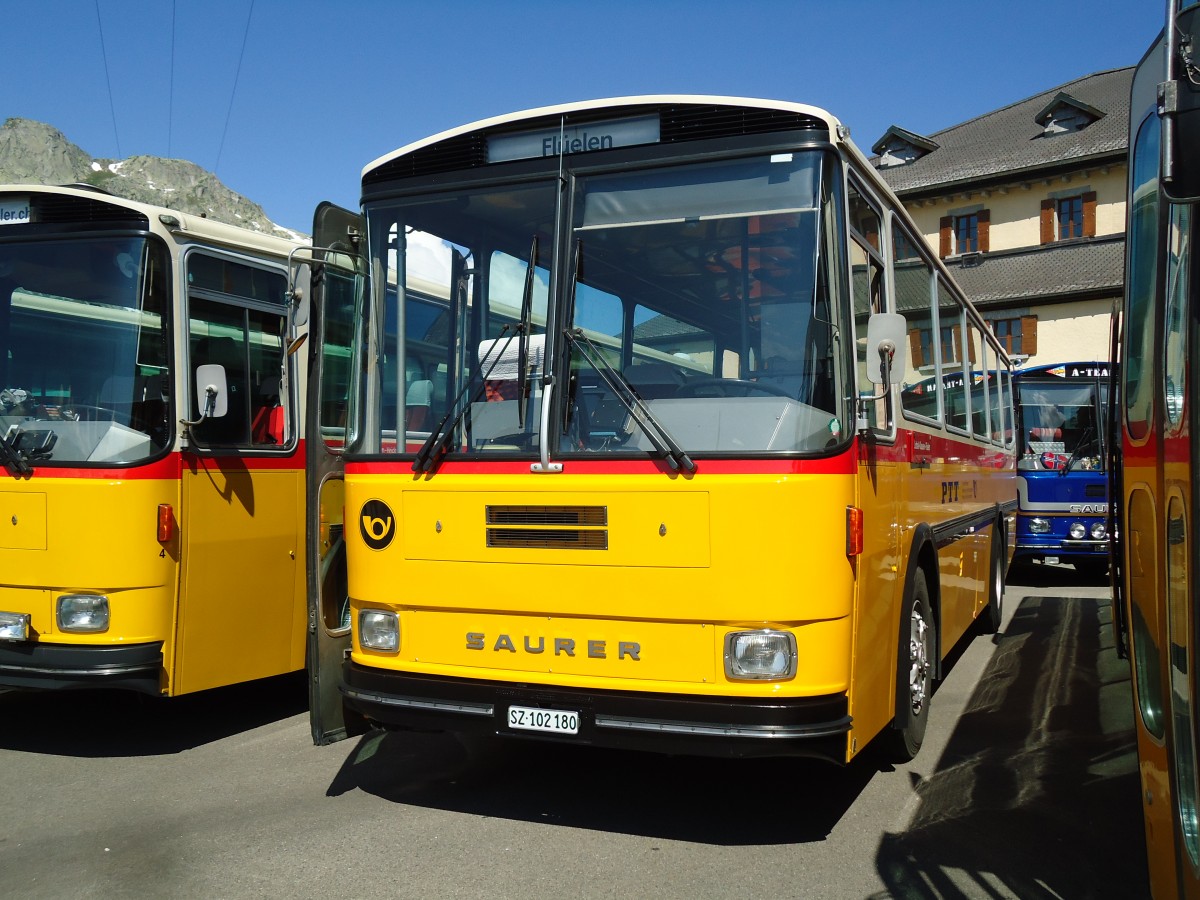 (145'832) - Inkamp, Altendorf - SZ 102'180 - Saurer/T�scher (ex Koch, Giswil; ex Selfors, Meiringen; ex P 24'236) am 20. Juli 2013 in Gotthard, Passh�he