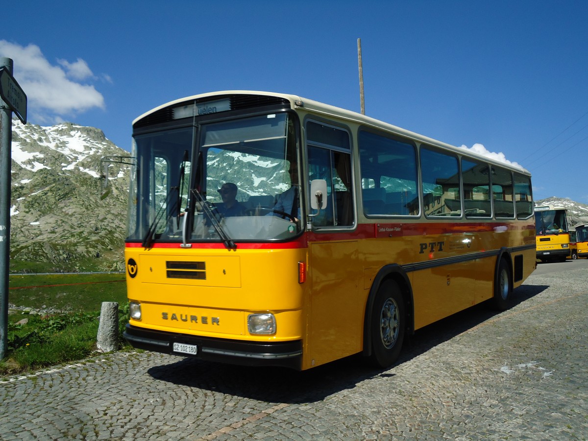 (145'846) - Inkamp, Altendorf - SZ 102'180 - Saurer/T�scher (ex Koch, Giswil; ex Selfors, Meiringen; ex P 24'236) am 20. Juli 2013 in Gotthard, Passh�he