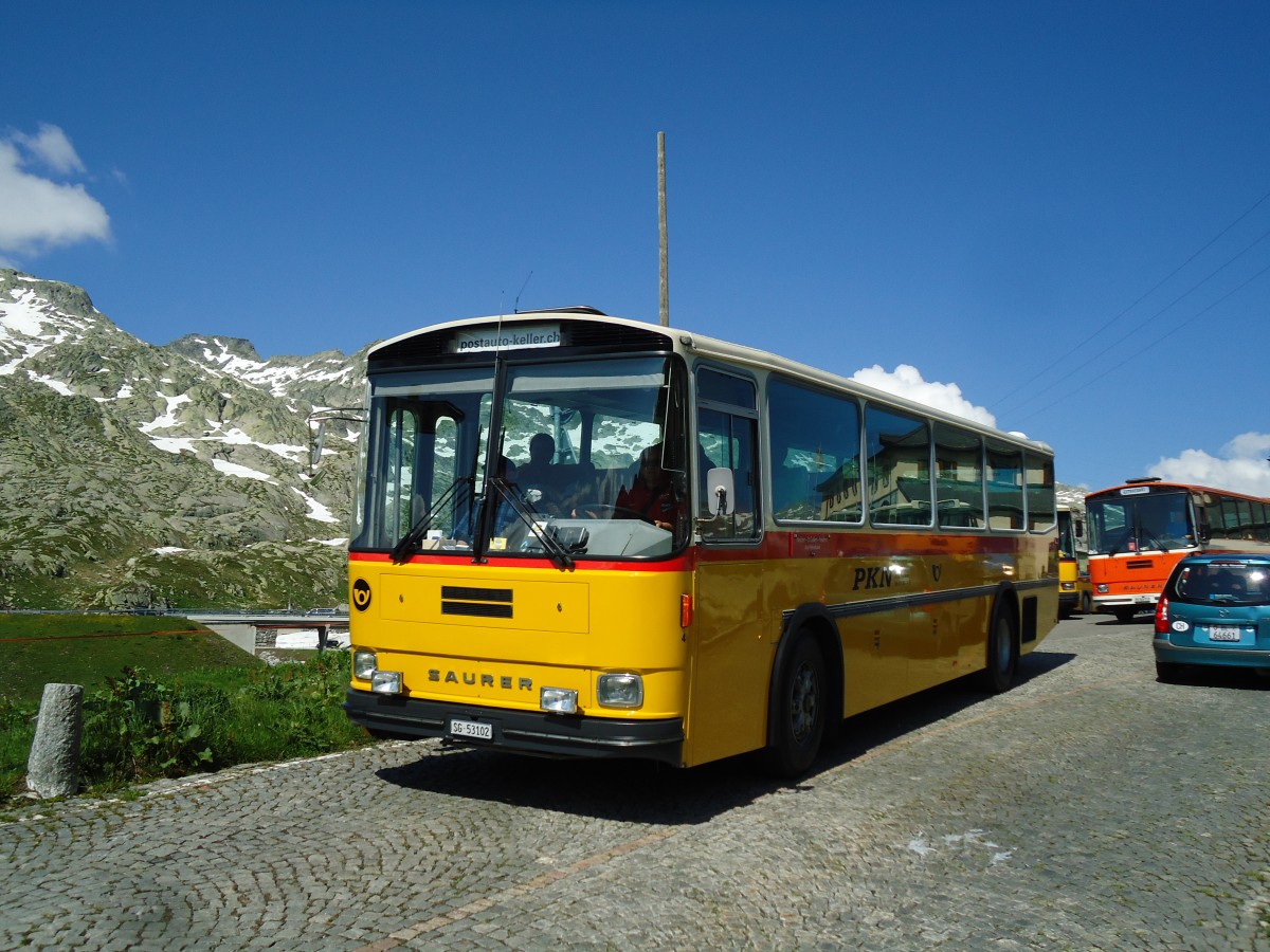 (145'847) - Keller, Niederwil - Nr. 4/SG 53'102 - Saurer/R&J (ex Keller, Hottwil Nr. 5; ex P 25'303; ex P 25'354) am 20. Juli 2013 in Gotthard, Passh�he