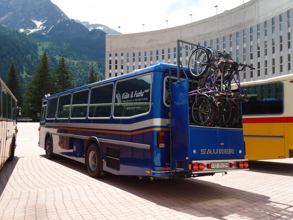 (145'923) - Steinauer, Einsiedeln - SZ 25'115 - Saurer/R&J (ex Albin, F�llanden; ex SBB Bern; ex Sol�r&Fontana; ex P 24'359) am 20. Juni 2013 in Airolo, Caserna
