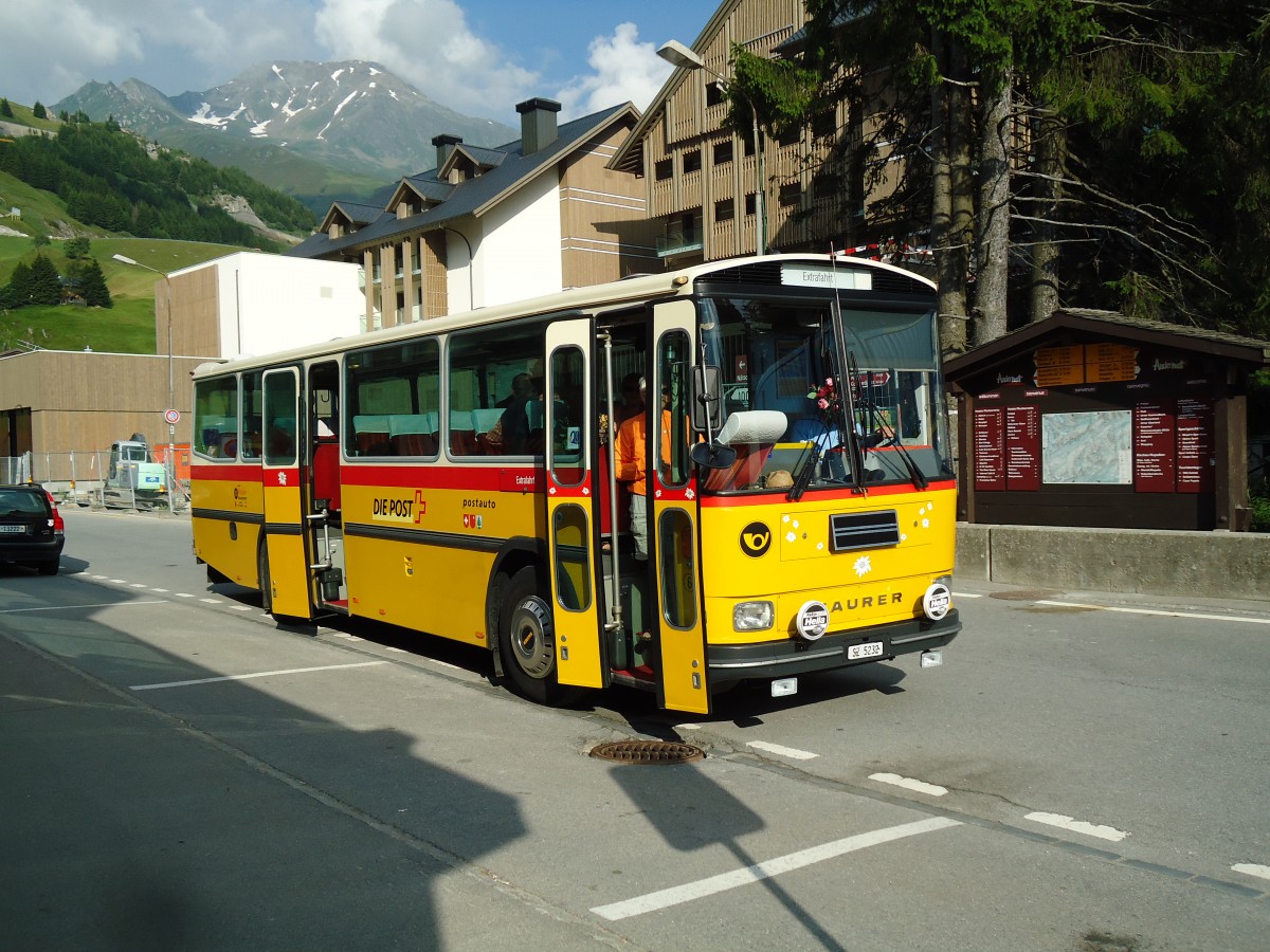 (145'978) - F�ssler, Unteriberg - Nr. 6/SZ 5232 - Saurer/R&J (ex Sch�rch, Gutenburg Nr. 6; ex P 24'358) am 20. Juli 2013 beim Bahnhof Andermatt