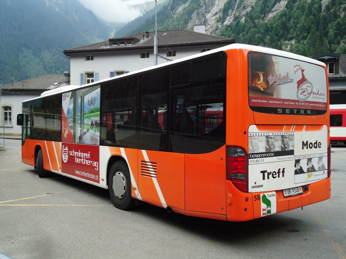 (145'985) - AAGU Altdorf - Nr. 58/UR 9348 - Setra am 20. Juli 2013 beim Bahnhof G�schenen