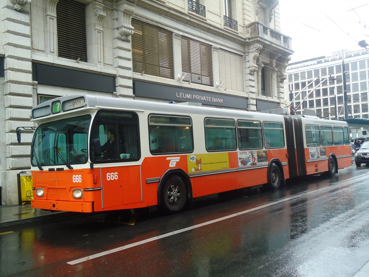 (147'167) - TPG Gen�ve - Nr. 666 - Saurer/Hess Gelenktrolleybus am 16. September 2013 in Gen�ve, Bel-Air