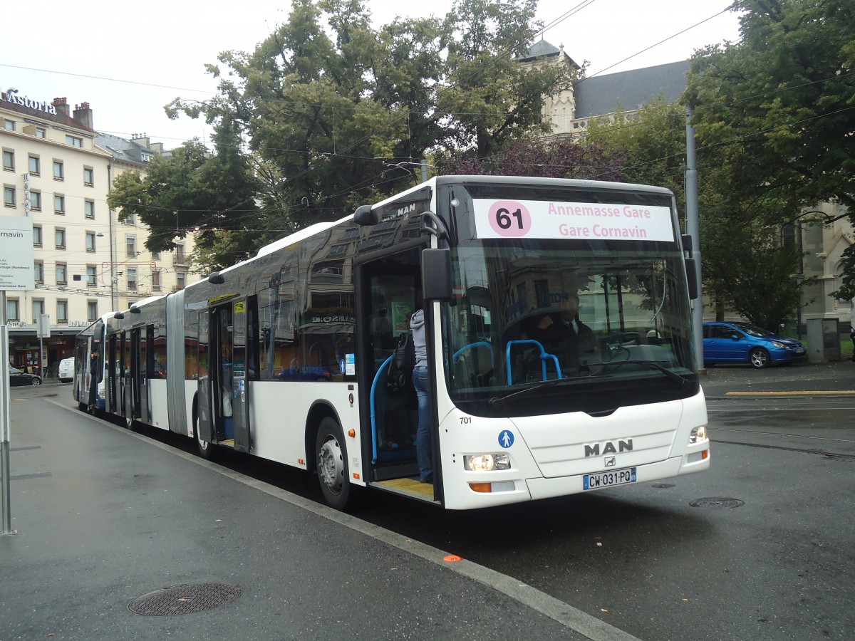 (147'201) - Aus Frankreich: TAC Annemasse - Nr. 701/CW 031 PQ - MAN am 16. September 2013 beim Bahnhof Gen�ve