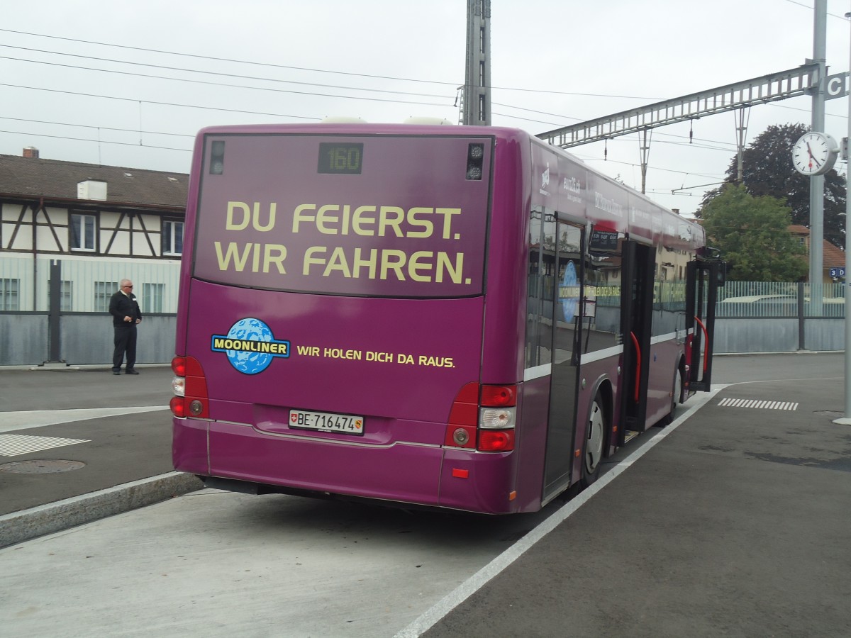 (147'438) - Bernmobil, Bern - Nr. 474/BE 716'474 - MAN/G�ppel (ex Peyer, Niederwangen Nr. 74) am 30. September 2013 beim Bahnhof M�nsingen