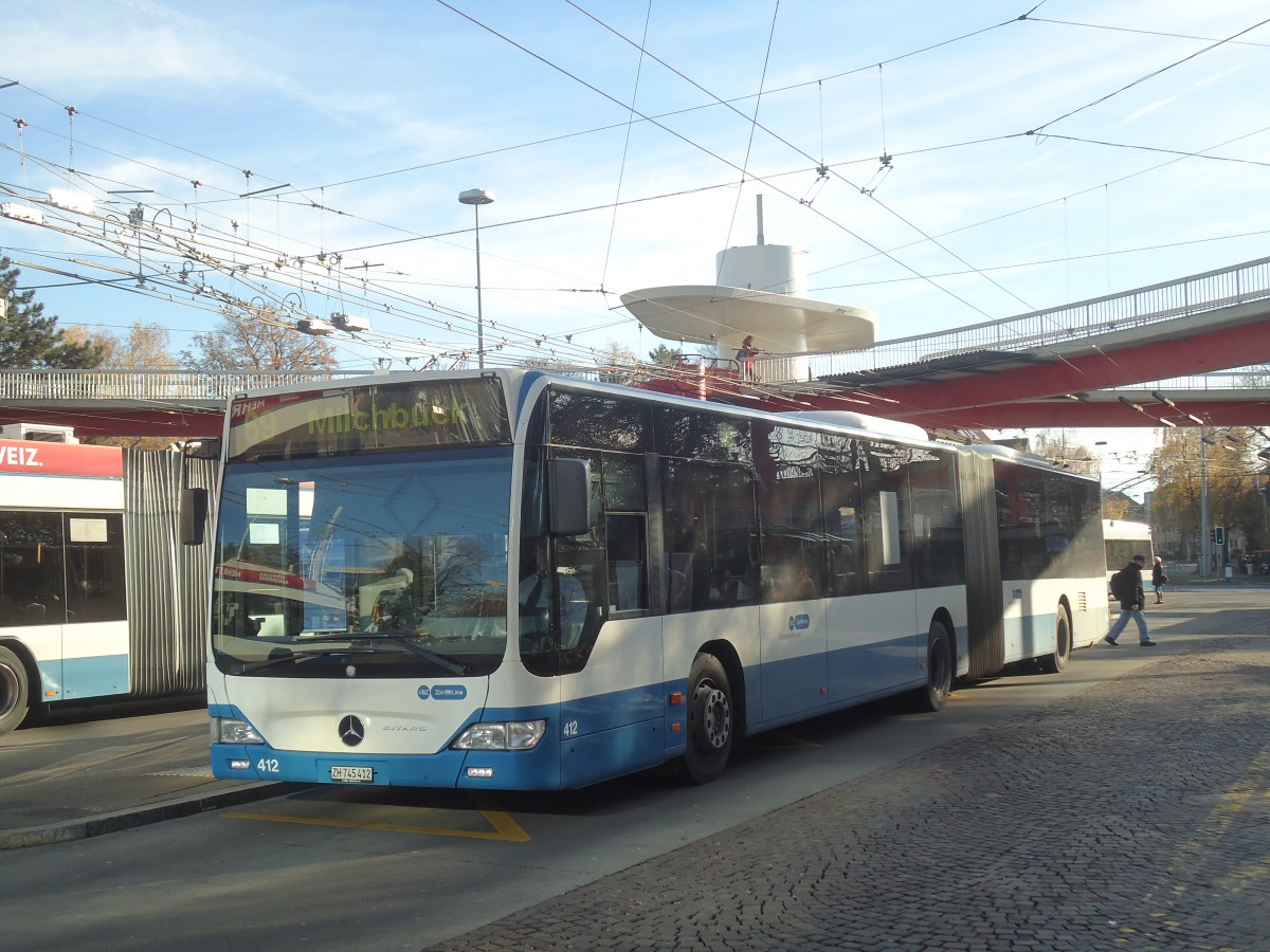 (148'268) - VBZ Z�rich - Nr. 412/ZH 745'412 - Mercedes am 9. Dezember 2013 in Z�rich, Bucheggplatz
