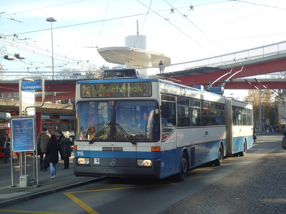 (148'272) - VBZ Z�rich - Nr. 115 - Mercedes Gelenktrolleybus am 9. Dezember 2013 in Z�rich, Bucheggplatz