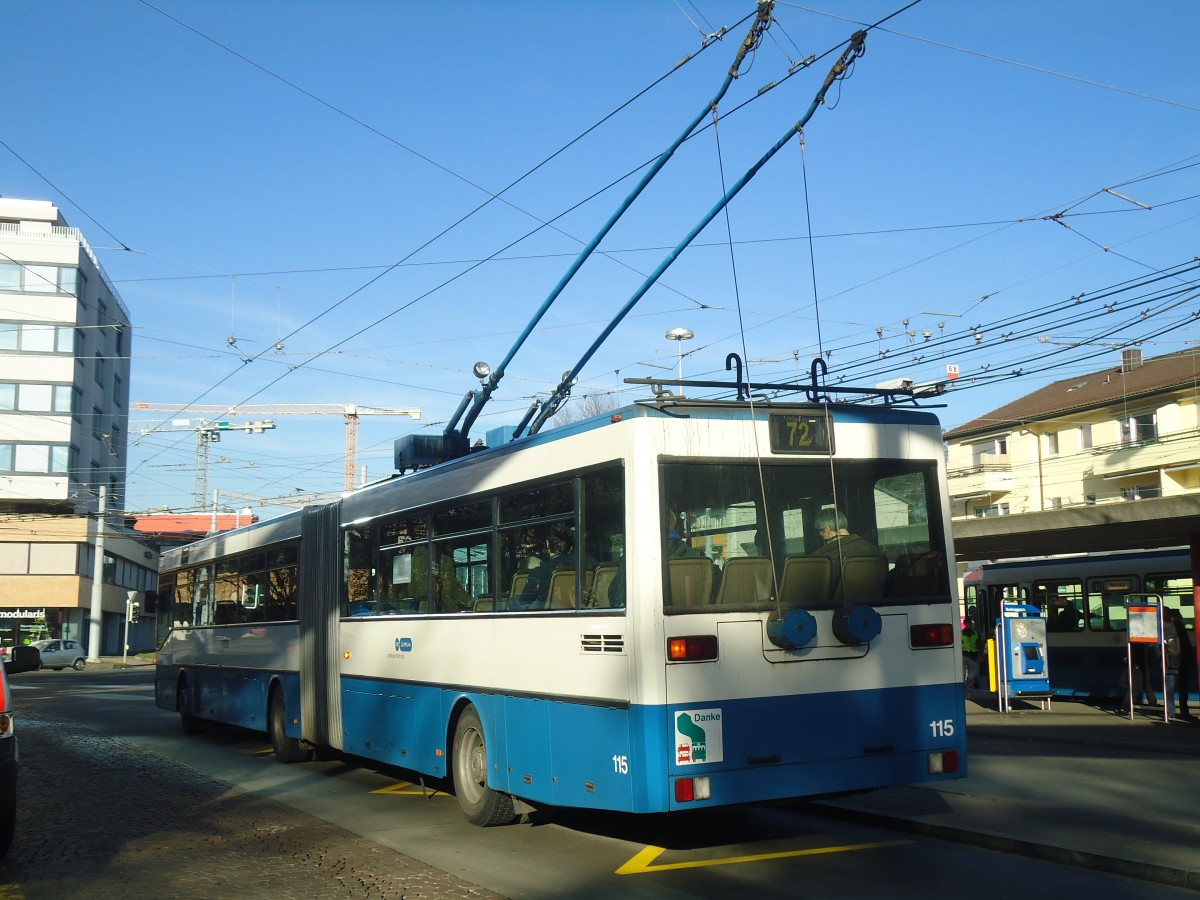 (148'273) - VBZ Z�rich - Nr. 115 - Mercedes Gelenktrolleybus am 9. Dezember 2013 in Z�rich, Bucheggplatz