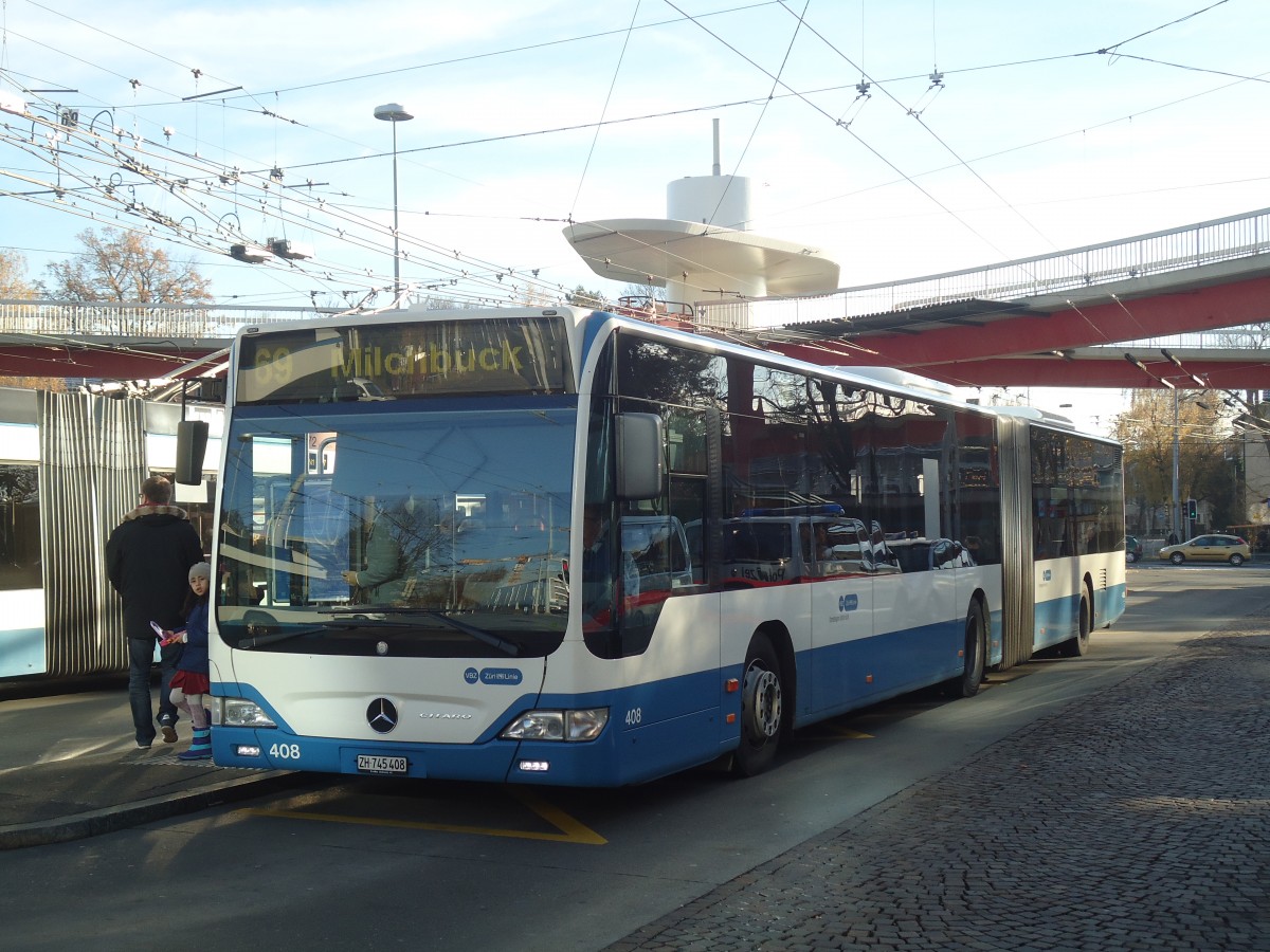 (148'275) - VBZ Z�rich - Nr. 408/ZH 745'408 - Mercedes am 9. Dezember 2013 in Z�rich, Bucheggplatz