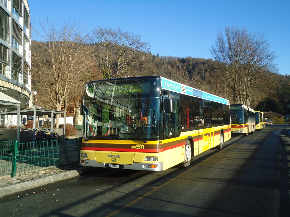 (148'430) - STI Thun - Nr. 91/BE 572'091 - MAN am 23. Dezember 2013 bei der Schiffl�ndte Thun