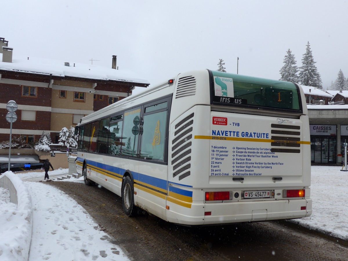 (148'710) - TMR Martigny - Nr. 104/VS 45'477 - Irisbus am 2. Februar 2014 in Verbier, M�dran