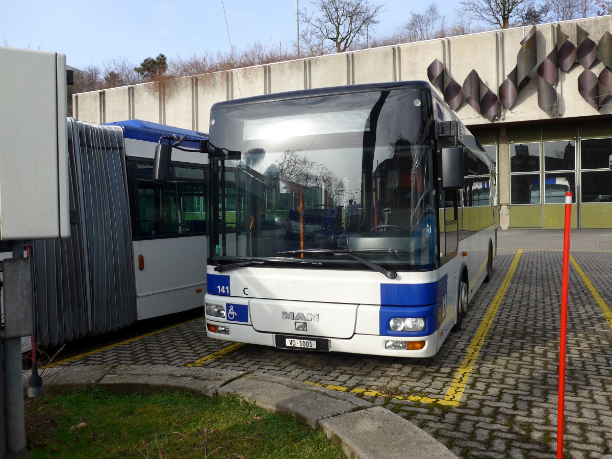 (148'750) - TL Lausanne - Nr. 141/VD 1001 - MAN/G�ppel (ex RBS Worblaufen Nr. 23) am 2. Februar 2014 in Lausanne, D�p�t Borde