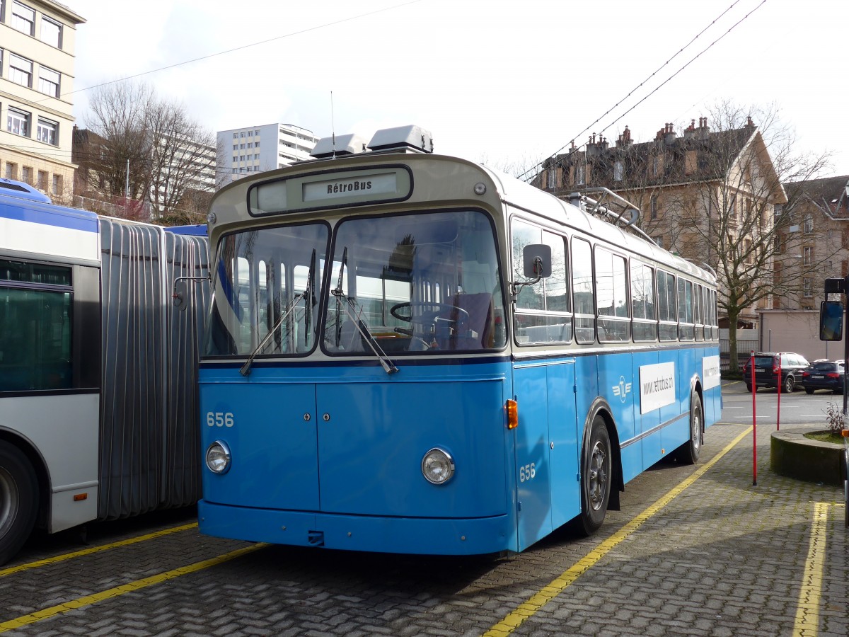 (148'756) - TL Lausanne (R�trobus) - Nr. 656 - FBW/Eggli Trolleybus am 2. Februar 2014 in Lausanne, D�p�t Borde