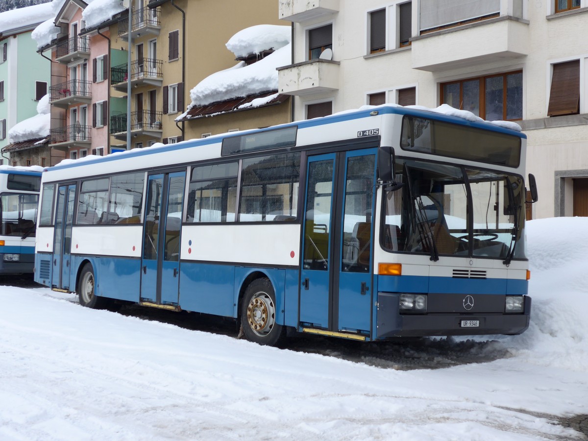 (148'789) - Meyer, G�schenen - UR 9346 - Mercedes (ex Gut, Binz Nr. 19) am 9. Februar 2014 beim Bahnhof Airolo