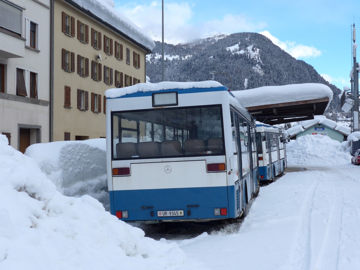 (148'824) - Meyer, G�schenen - UR 9345 - Mercedes (ex Gut, Binz Nr. 18) am 9. Februar 2014 beim Bahnhof Airolo