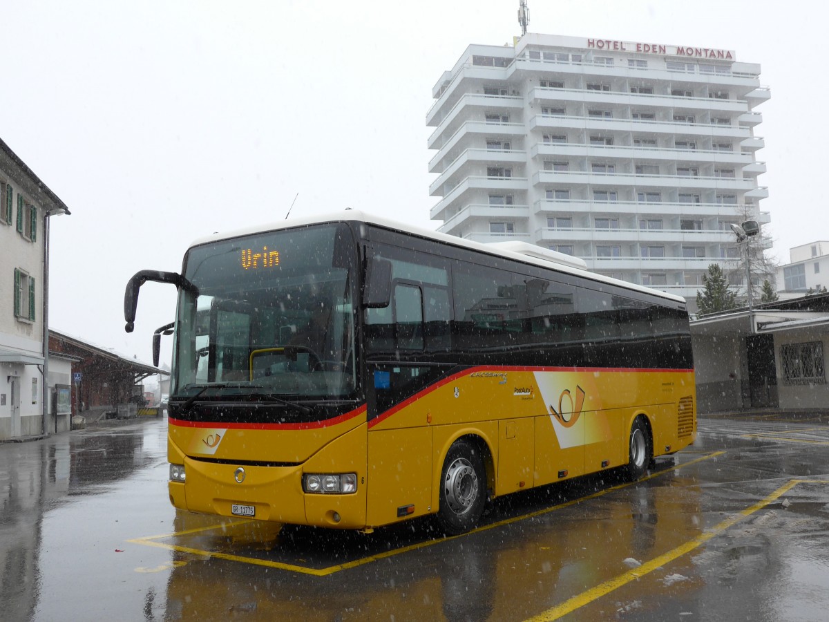 (149'048) - Fontana, Ilanz - Nr. 6/GR 11'775 - Irisbus am 1. M�rz 2014 beim Bahnhof Ilanz