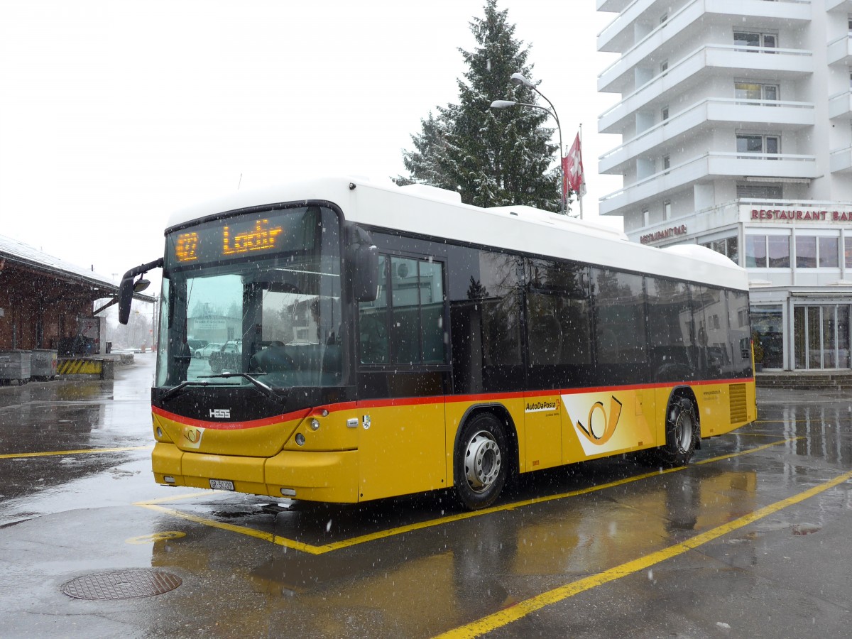 (149'068) - Fontana, Ilanz - Nr. 9/GR 50'209 - Scania/Hess am 1. M�rz 2014 beim Bahnhof Ilanz