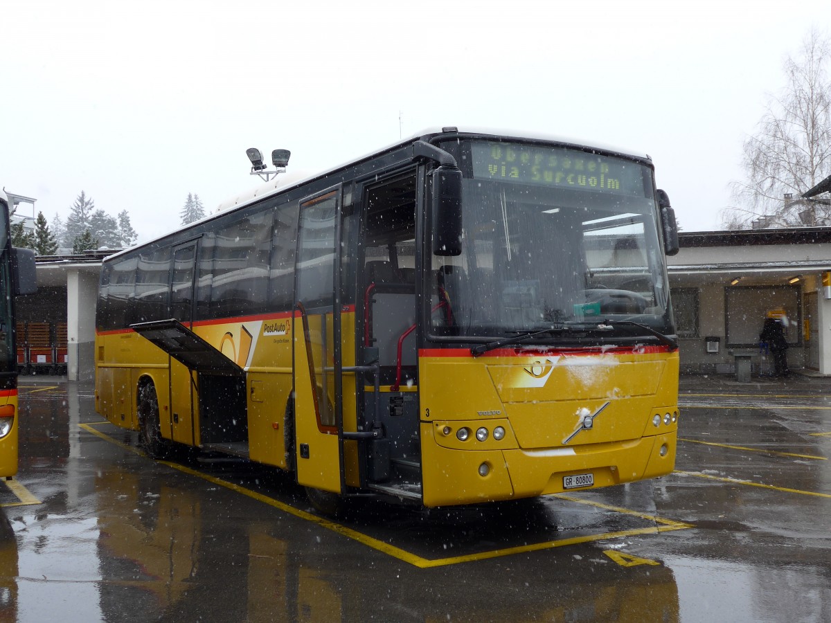 (149'073) - Fontana, Ilanz - Nr. 3/GR 80'800 - Volvo (ex Nr. 11) am 1. M�rz 2014 beim Bahnhof Ilanz