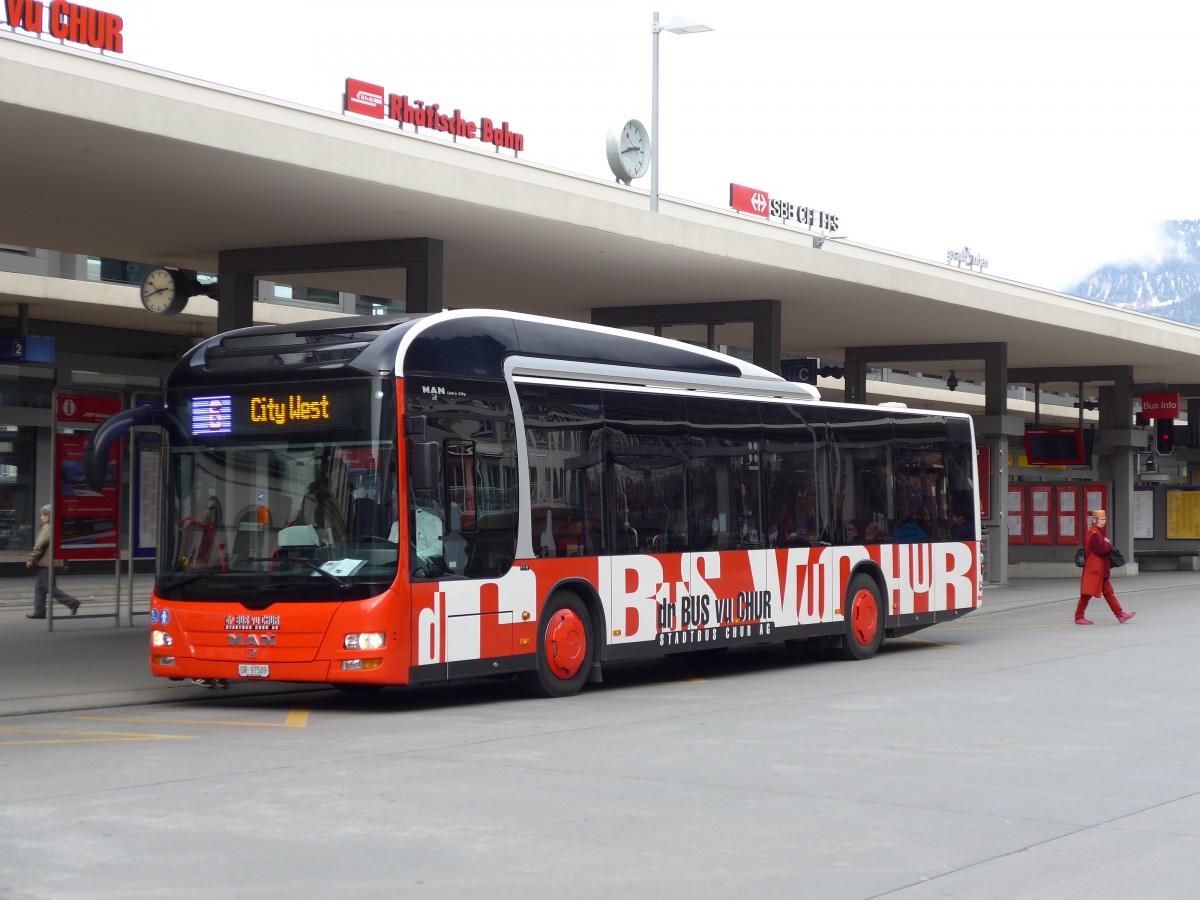 (149'156) - SBC Chur - Nr. 9/GR 97'509 - MAN am 1. M�rz 2014 beim Bahnhof Chur