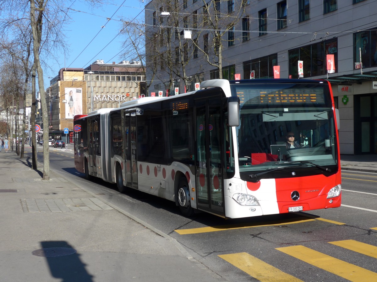 (149'280) - TPF Fribourg - Nr. 167/FR 300'260 - Mercedes am 9. M�rz 2014 beim Bahnhof Fribourg
