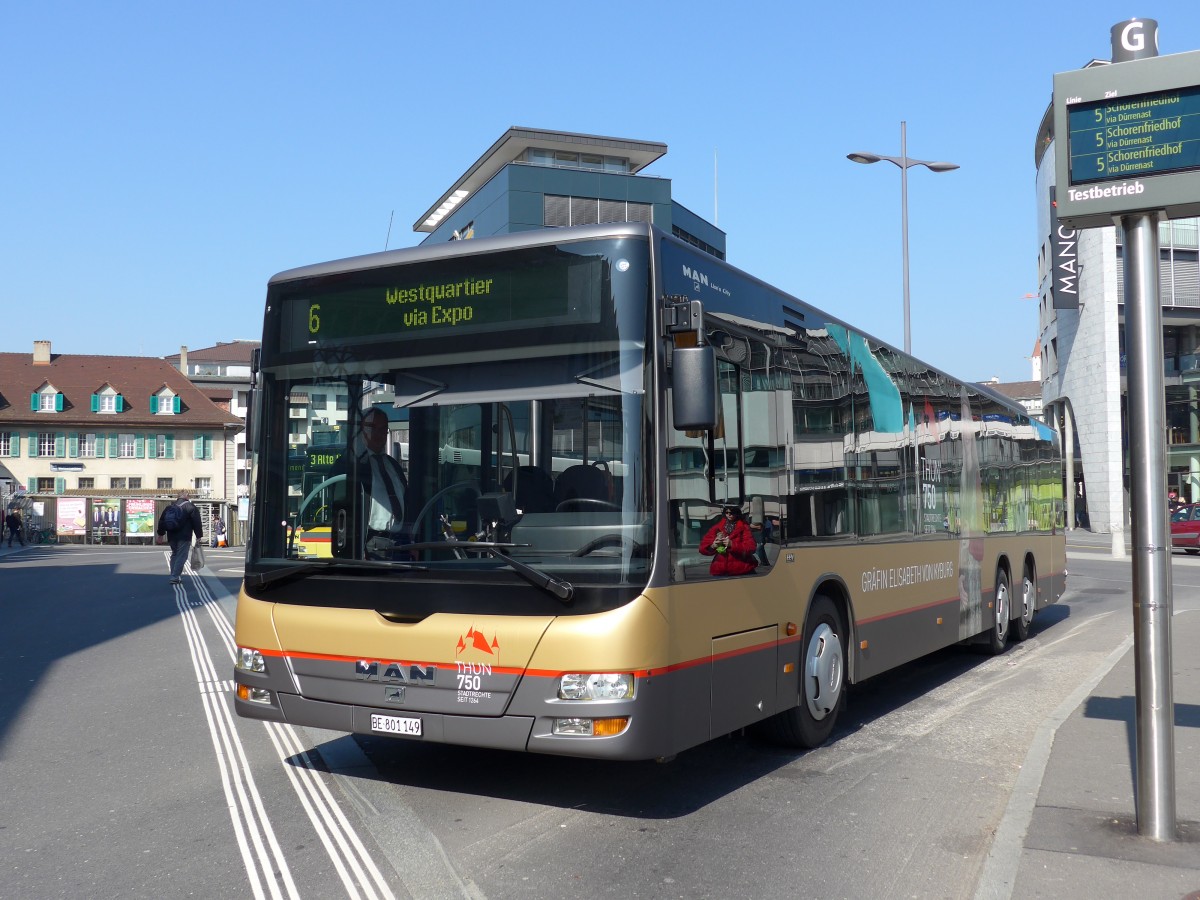 (149'293) - STI Thun - Nr. 149/BE 801'149 - MAN am 12. M�rz 2014 beim Bahnhof Thun