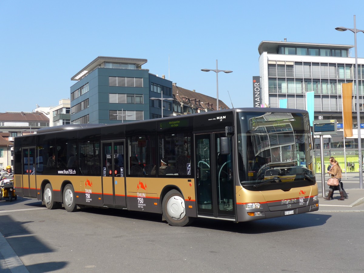 (149'297) - STI Thun - Nr. 149/BE 801'149 - MAN am 12. M�rz 2014 beim Bahnhof Thun