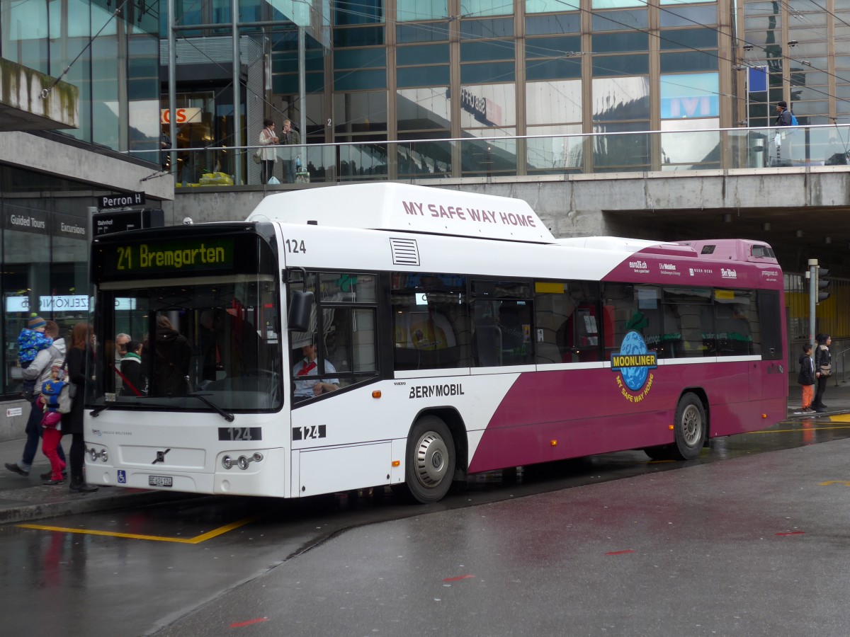 (149'384) - Bernmobil, Bern - Nr. 124/BE 624'124 - Volvo am 23. M�rz 2014 beim Bahnhof Bern