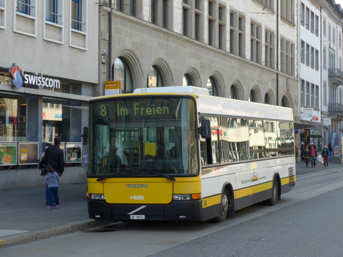 (149'406) - VBSH Schaffhausen - Nr. 34/SH 38'034 - Volvo/Hess am 29. M�rz 2014 beim Bahnhof Schaffhausen